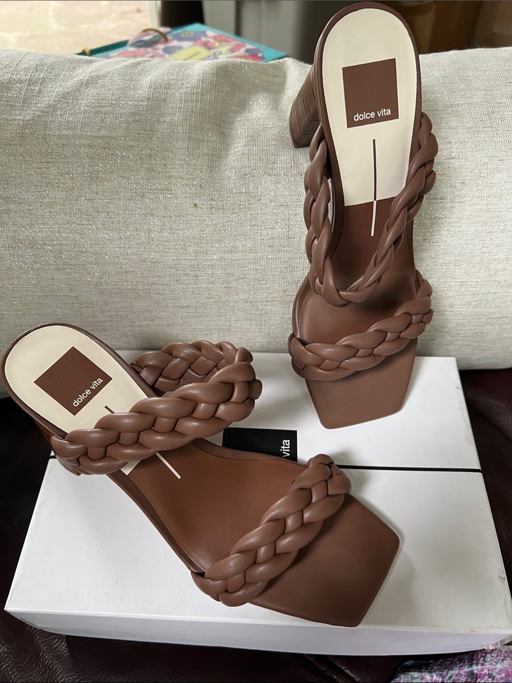 Dolce Vita Paola Espresso Stella Braided-strap Block Heel Sz 8.5